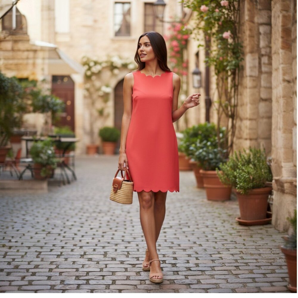 J. Crew Factory Womens Scalloped Shift Dress Sleeveless Size 4 Coral